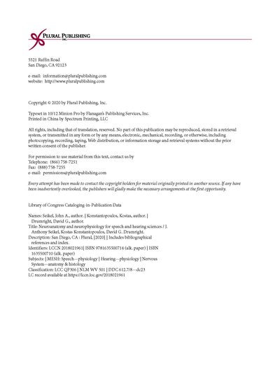 Neuroanatomy and Neurophysiology for Speech and Hearing Sciences2018