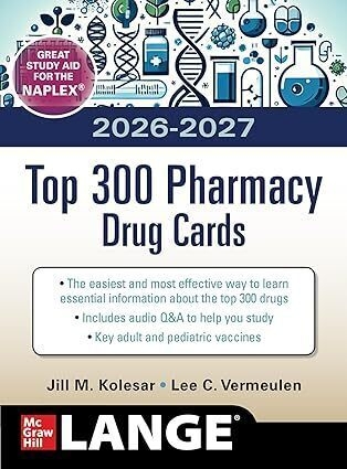 عکس دانلود کتاب McGraw Hill's 2026-2027 Top 300 Pharmacy Drug Cards 8th Edition